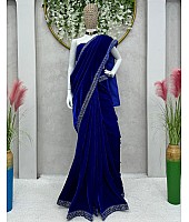 Blue velvet ready to wear party wear designer saree
