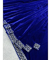 Blue velvet ready to wear party wear designer saree