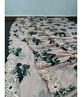 Cream printed designer ruffle saree