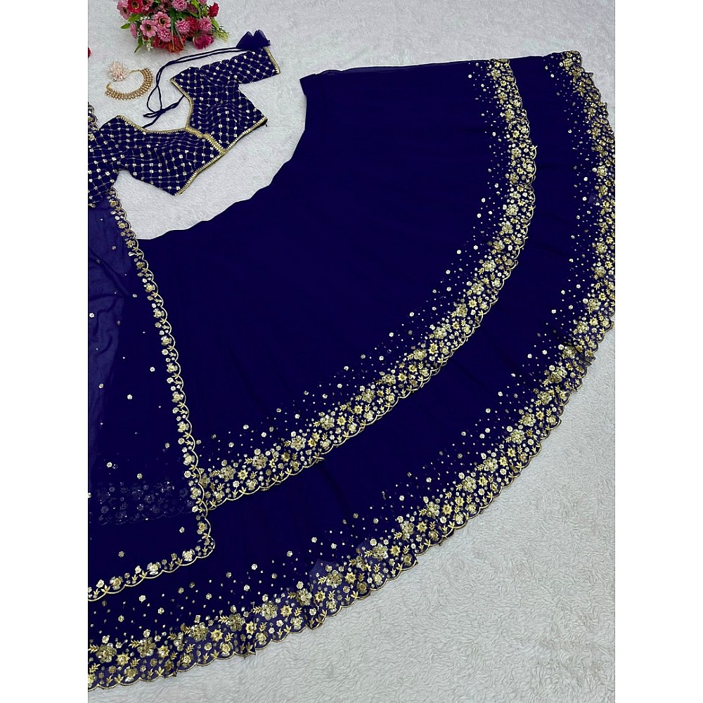 Dark blue georgette heavy embroidery work wedding lehenga choli