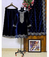 Dark blue velvet partywear plazzo suit