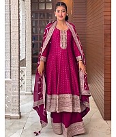 Dark pink georgette sequence coding work palazzo suit