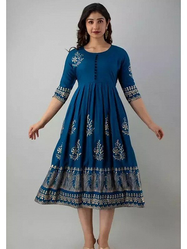 Buy Rayon Printed Long Anarkali Western KurtiKurta Casual Wear Maxi Dress  for Women and Girls S Light Green at Amazonin