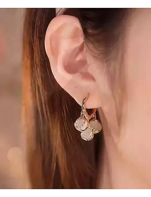 Gold plated steel stone ball earrings