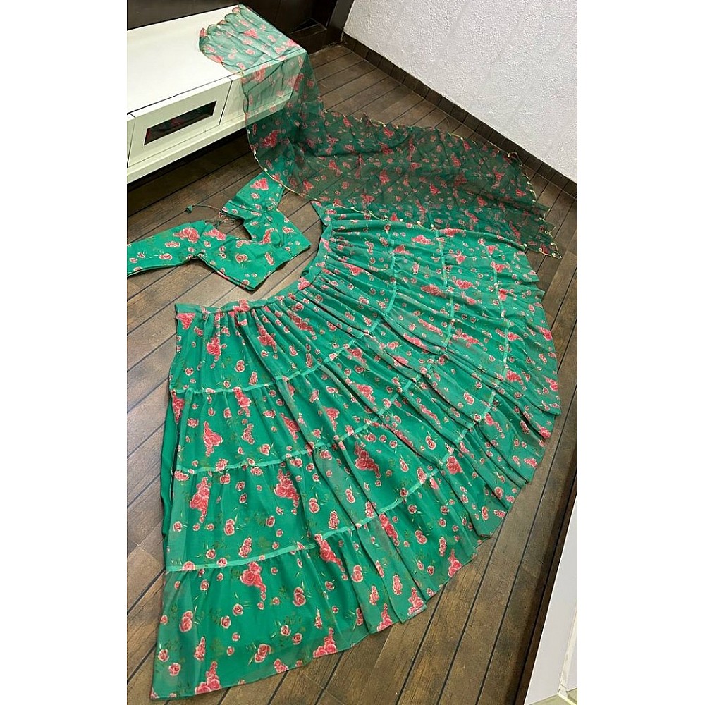 Green georgette flower printed lehenga choli