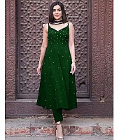 Green georgette sequence and pearl work gown