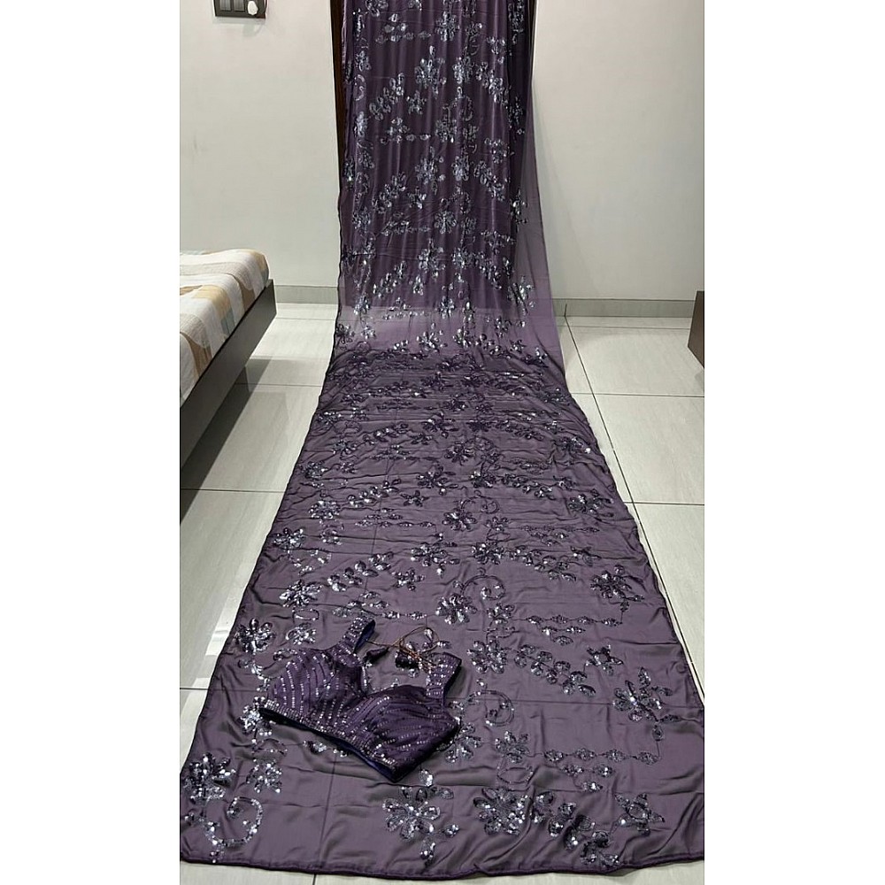 Grey kasturi silk heavy embroidery work party wear saree