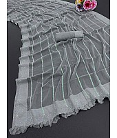 Grey shimmer fancy thread work sequence siroski work saree