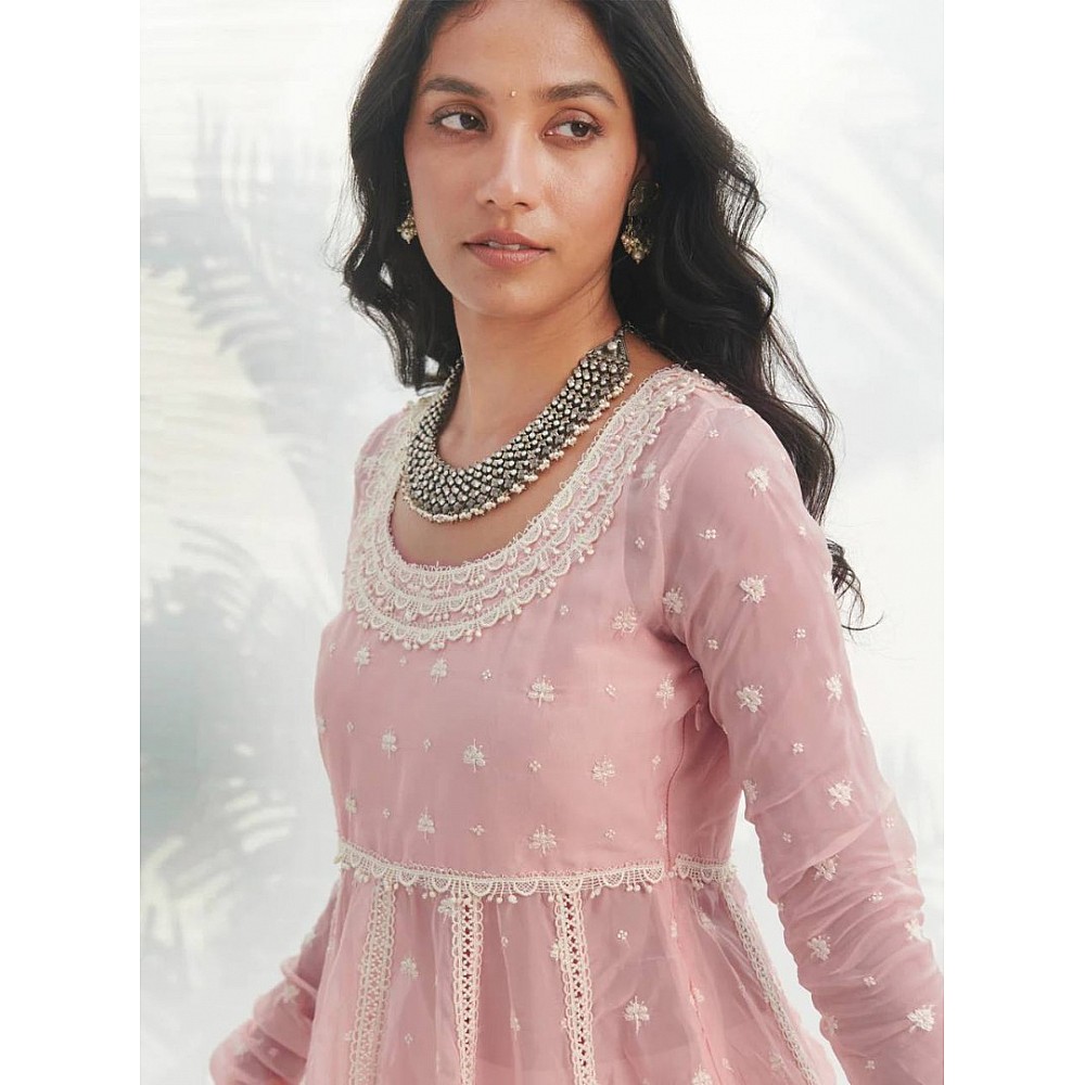 Light peach georgette embroidery work pant suit