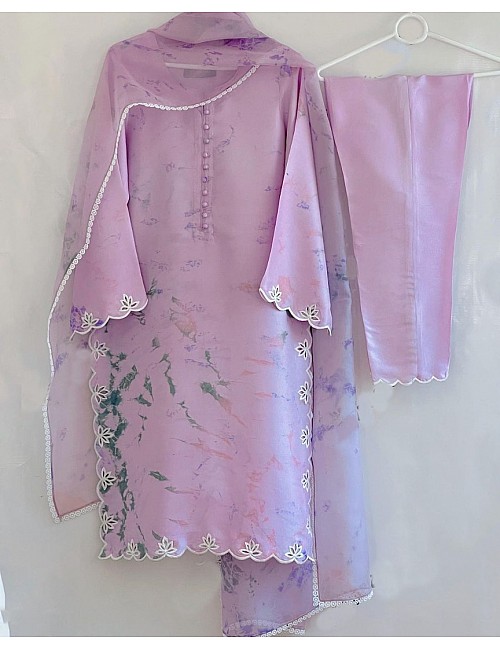 Light purple lachka silk printed pant suit