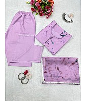 Light purple lachka silk printed pant suit