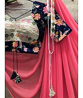 Magento red georgette designer saree with stitched blouse