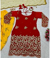 Maroon and yellow georgette embroidered punjabi suit