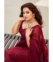 Maroon georgette heavy shiny sequins work party wear saree