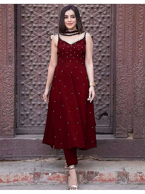 Readiprint Fashions SemiStitched  Buy Readiprint Fashions Straight Style  Georgette Fabric Maroon Color Kurti with Bottom and Dupatta Online  Nykaa  Fashion