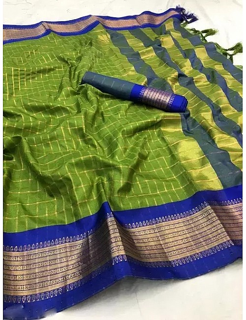 Mehendi green cotton jacquard border saree