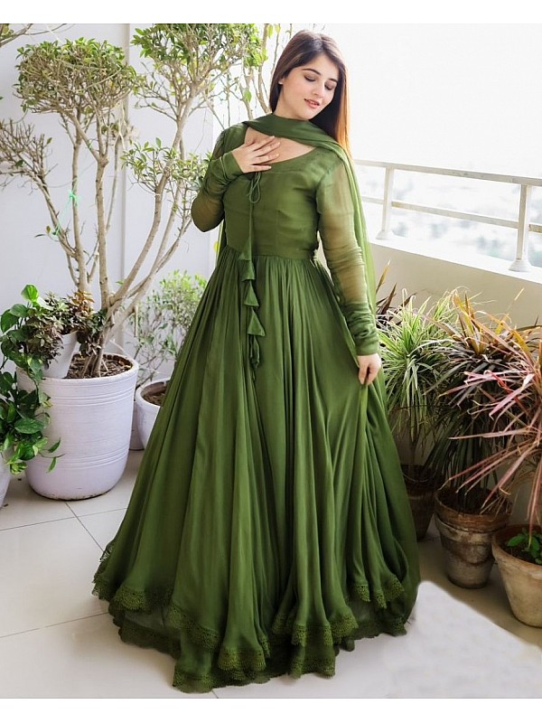 Pure Georgette Dark Green Embroidered Anarkali Suit at Rs 2520 in Mumbai