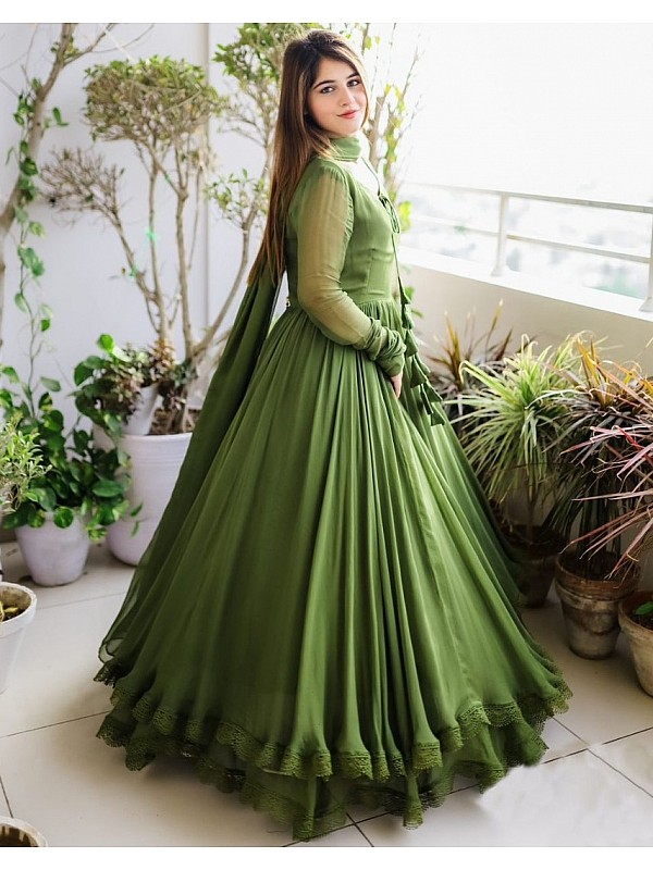 Mehndi Green Full Suit With Maroon Dupatta-1393 – Aman Sandhu Boutique