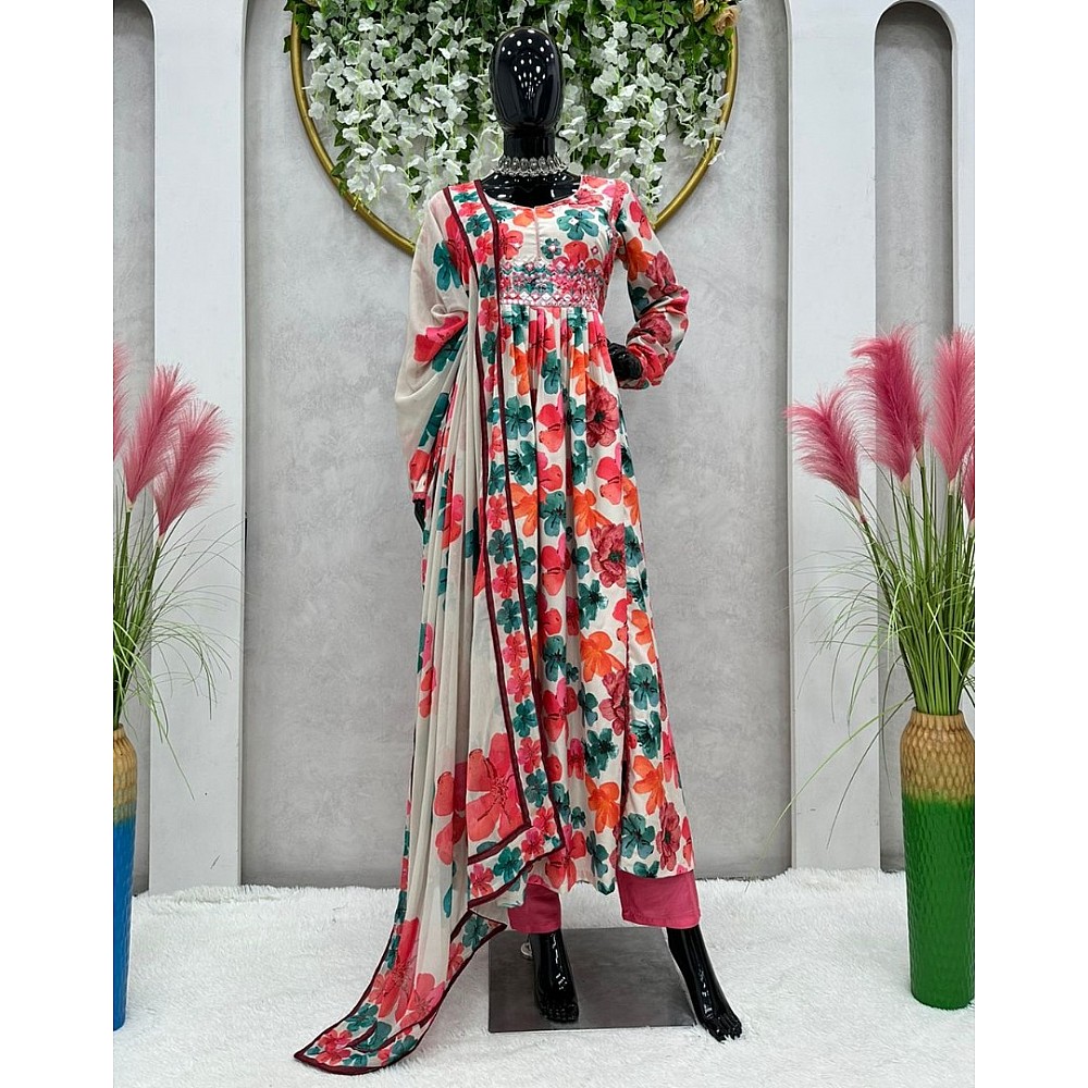Multicolor floral printed georgette salwar suit