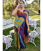 Multicolor khadi cotton color block print saree