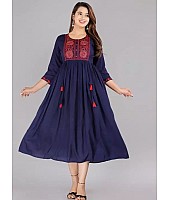 Navy blue rayon embroidered frock kurti