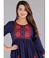 Navy blue rayon embroidered frock kurti