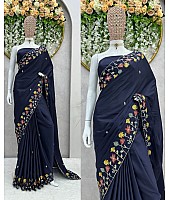 Navy blue silk thread and sequence work designer party wear saree