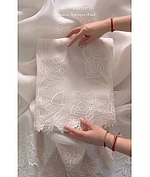 Off white organza thread work unstitched salwar suit