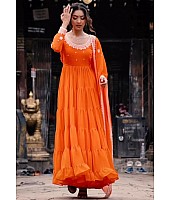 Orange georgette long plain gown