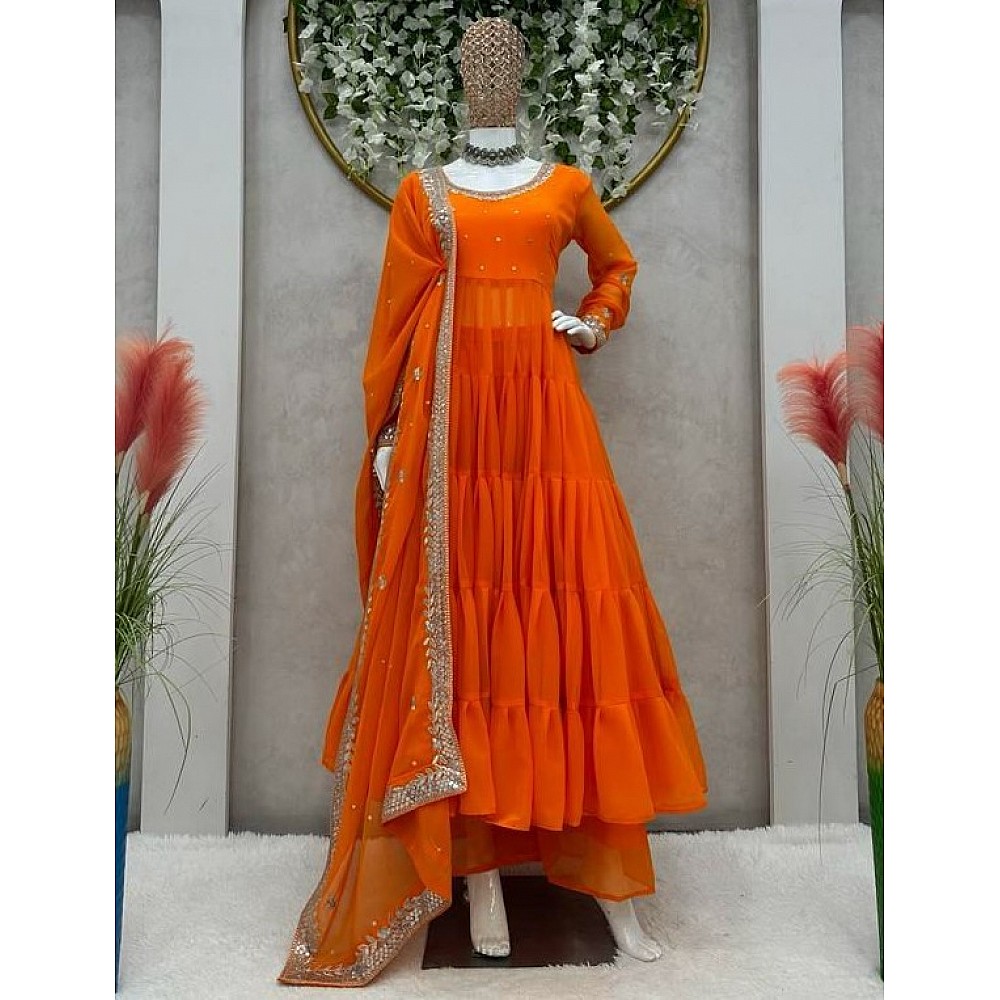 Orange georgette long plain gown
