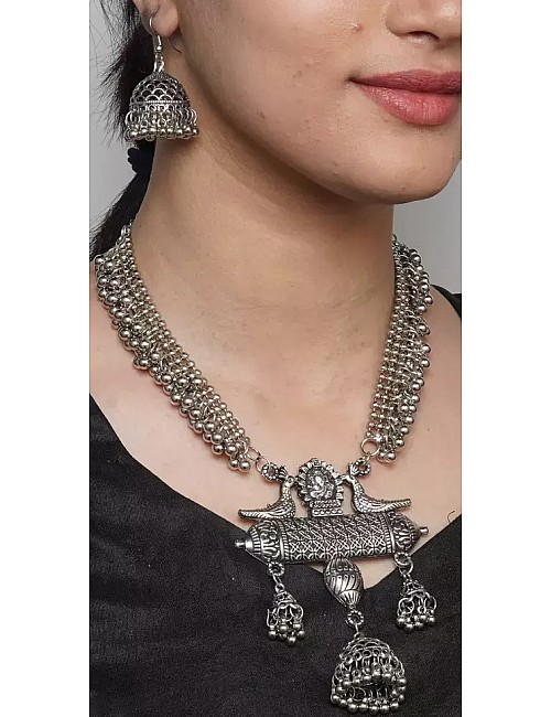 Oxidized german silver necklace with earrings