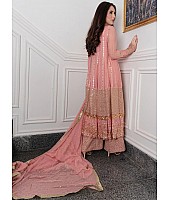 Peach heavy embroidery worked salwar suit with shrug