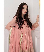 Peach heavy embroidery worked salwar suit with shrug