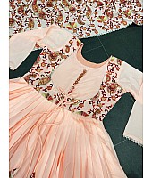 Peach satin silk long ethnic gown