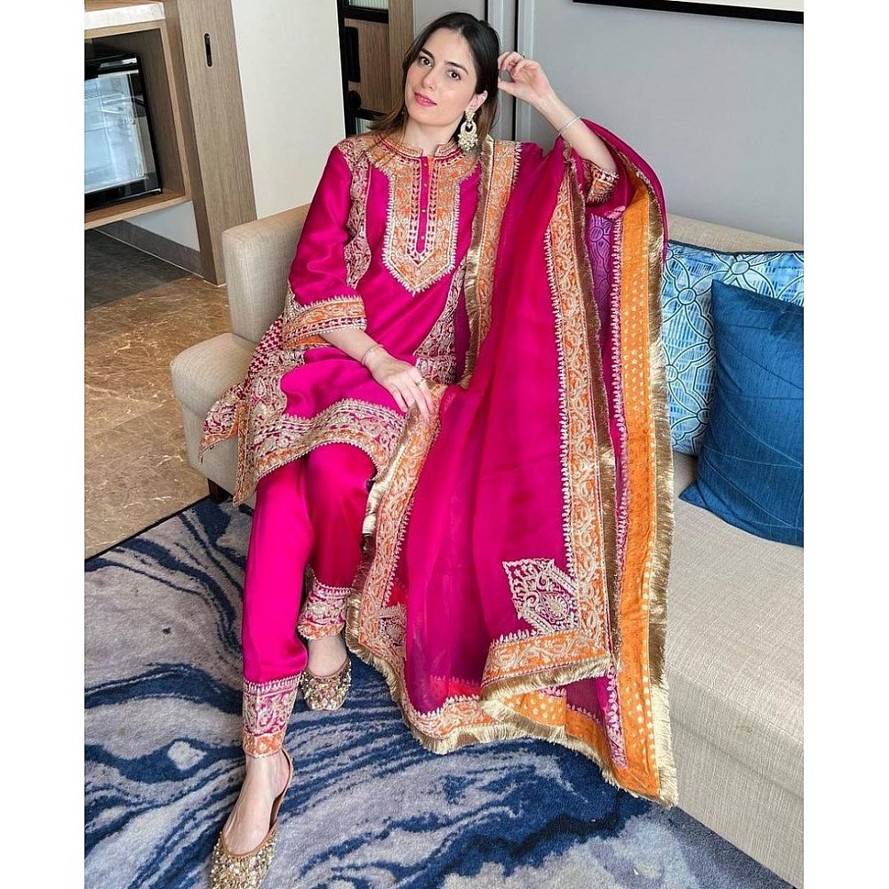 Pink velvet embroidered wedding salwar suit