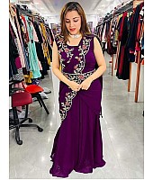 Purple georgette embroidered indowestern umbrella flair gown