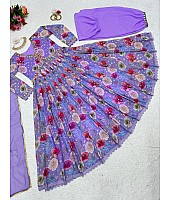 Purple georgette floral printed alia cut suit