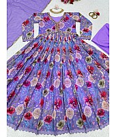 Purple georgette floral printed alia cut suit