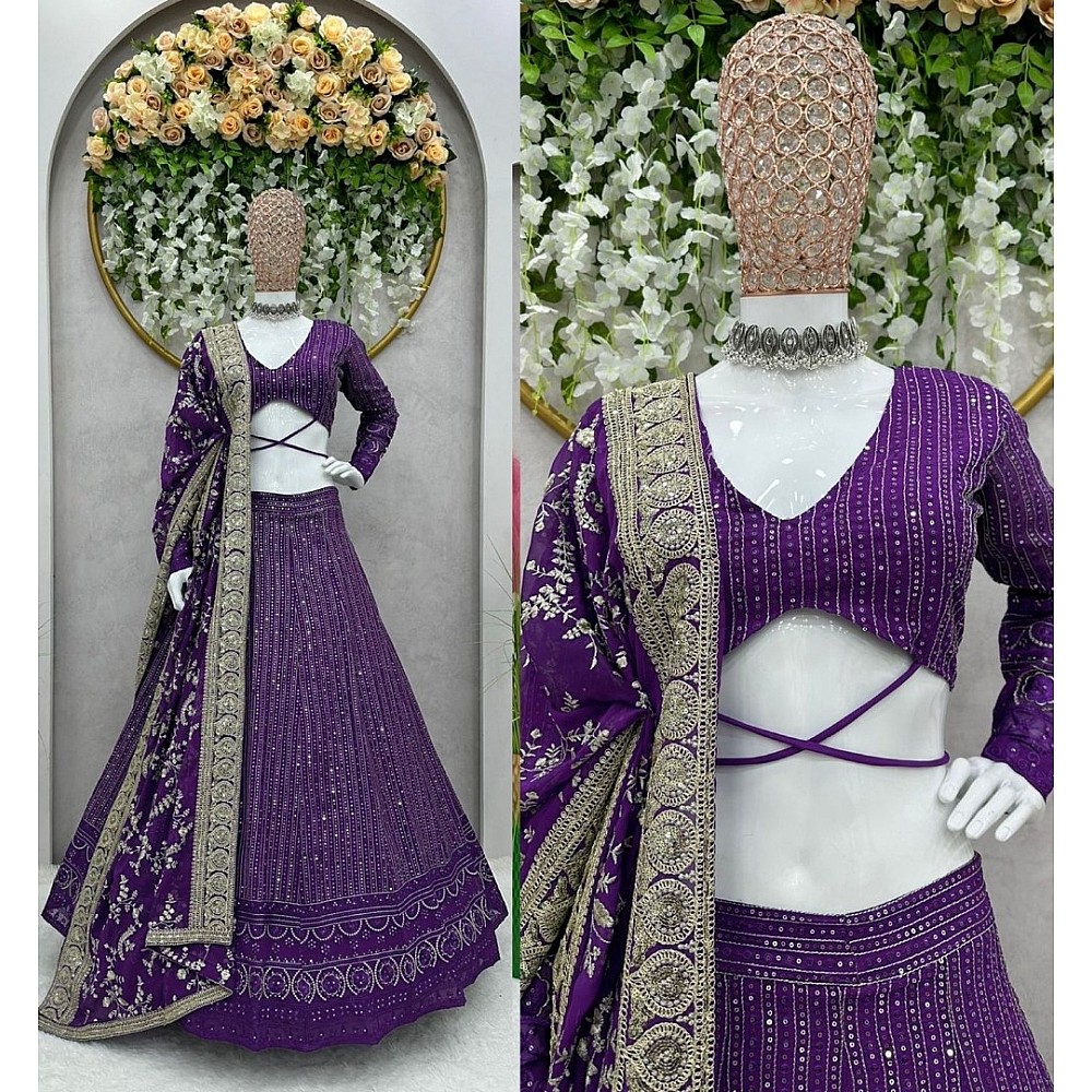 Purple georgette heavy embroidery work designer wedding lehenga choli