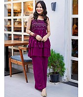 Purple georgette mirror and thread work plazzo suit