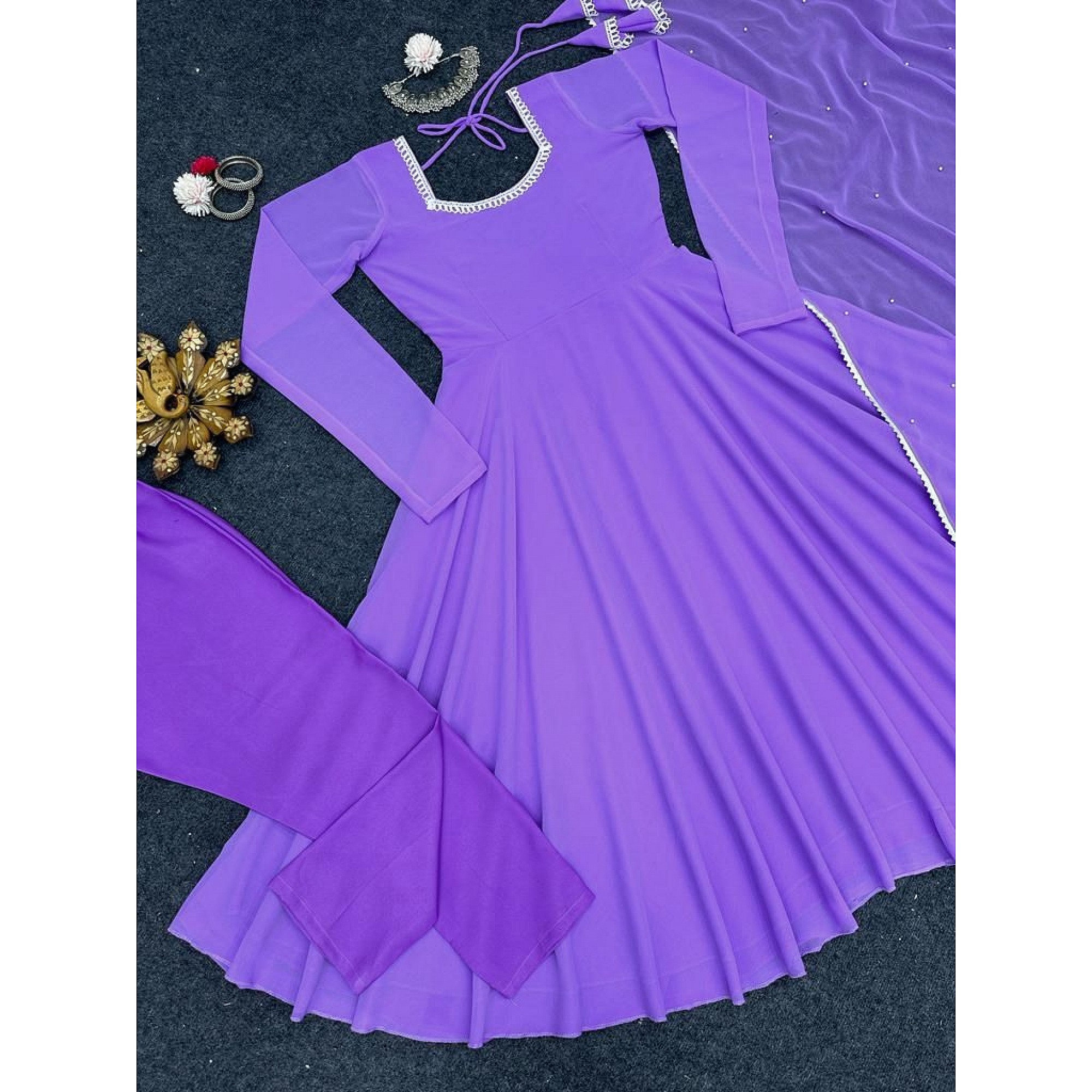 Anarkali Suits : Purple georgette plain umbrella flair anarkali ...