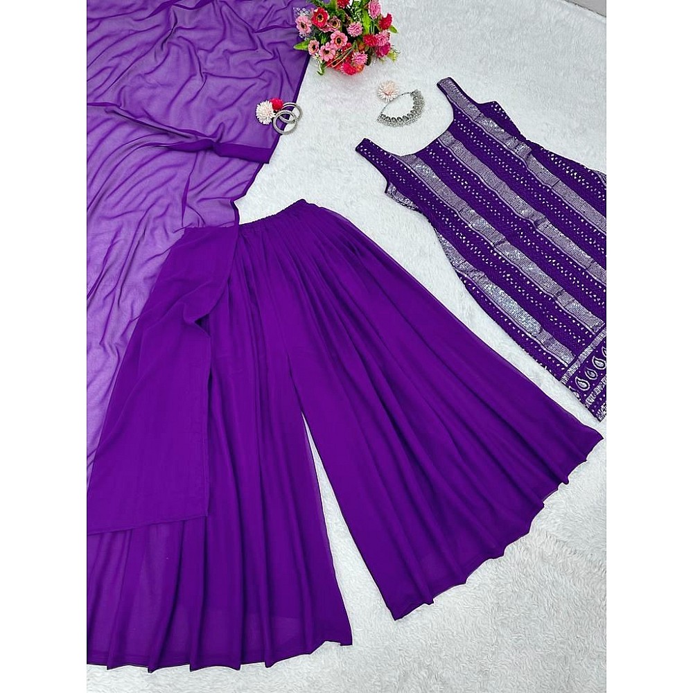Purple georgette thread sequence work palazzo suit