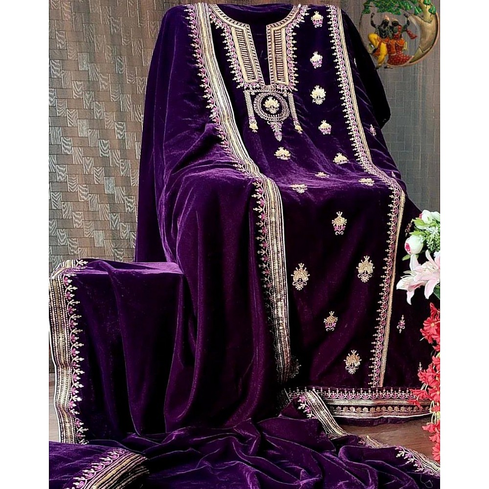 Purple velvet embroidered wedding plazzo suit