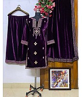 Purple velvet embroidered wedding plazzo suit