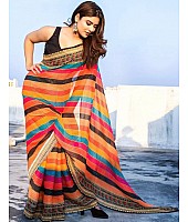 Rainbow multicolor color thread sequence embroidery work designer saree