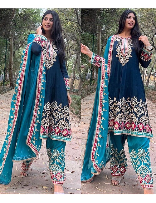 Rama georgette heavy embroidered plazzo suit