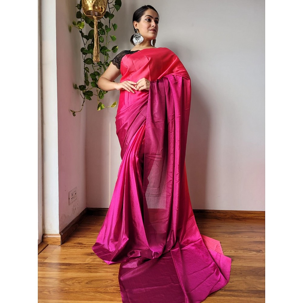 Rani pink chinon silk ready to wear one minute partywear saree
