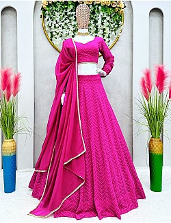Machine Rani Pink Sequence Embroidery Party Wear Lehenga Choli at