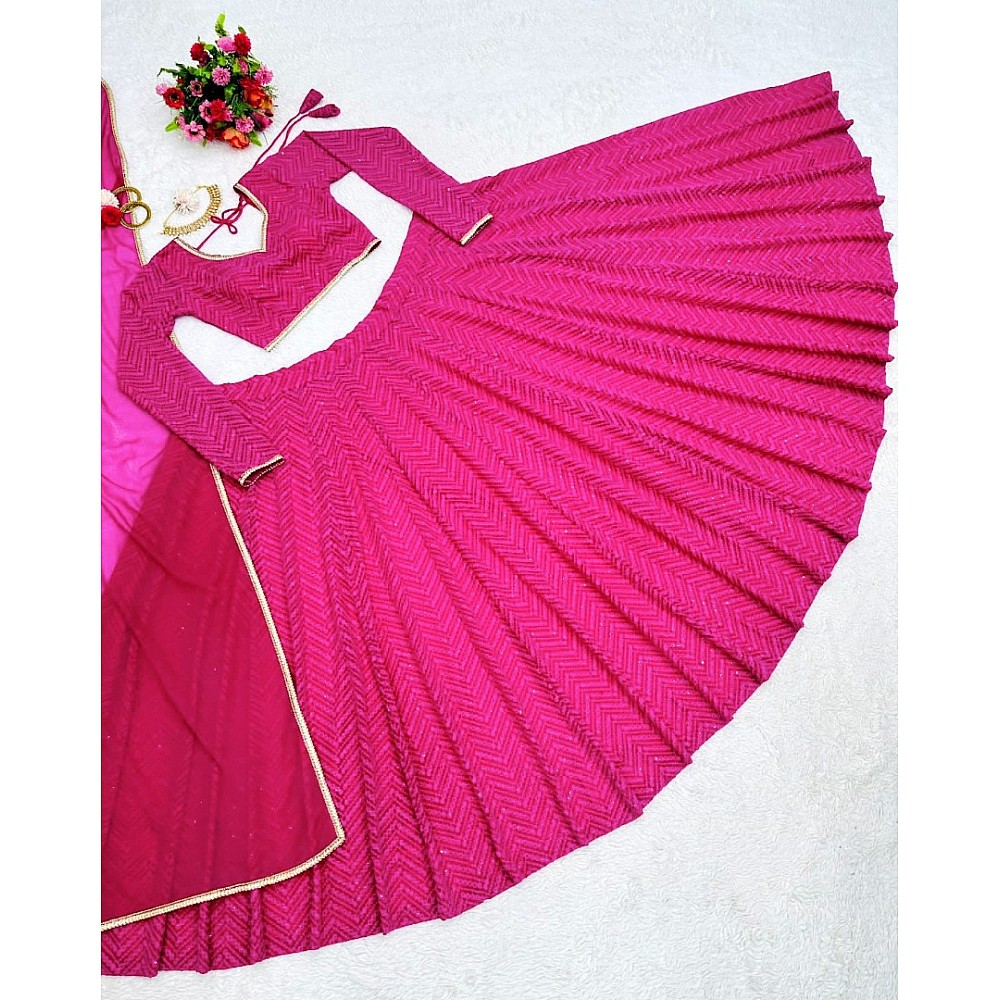 Rani pink georgette heavy thread sequence work lehenga choli for ceremony 