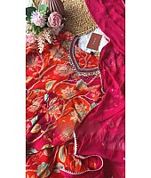 Red floral printed thread sequence work designer alia cut kurti